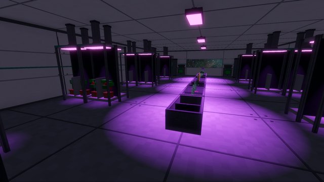 Grow room with purple lights